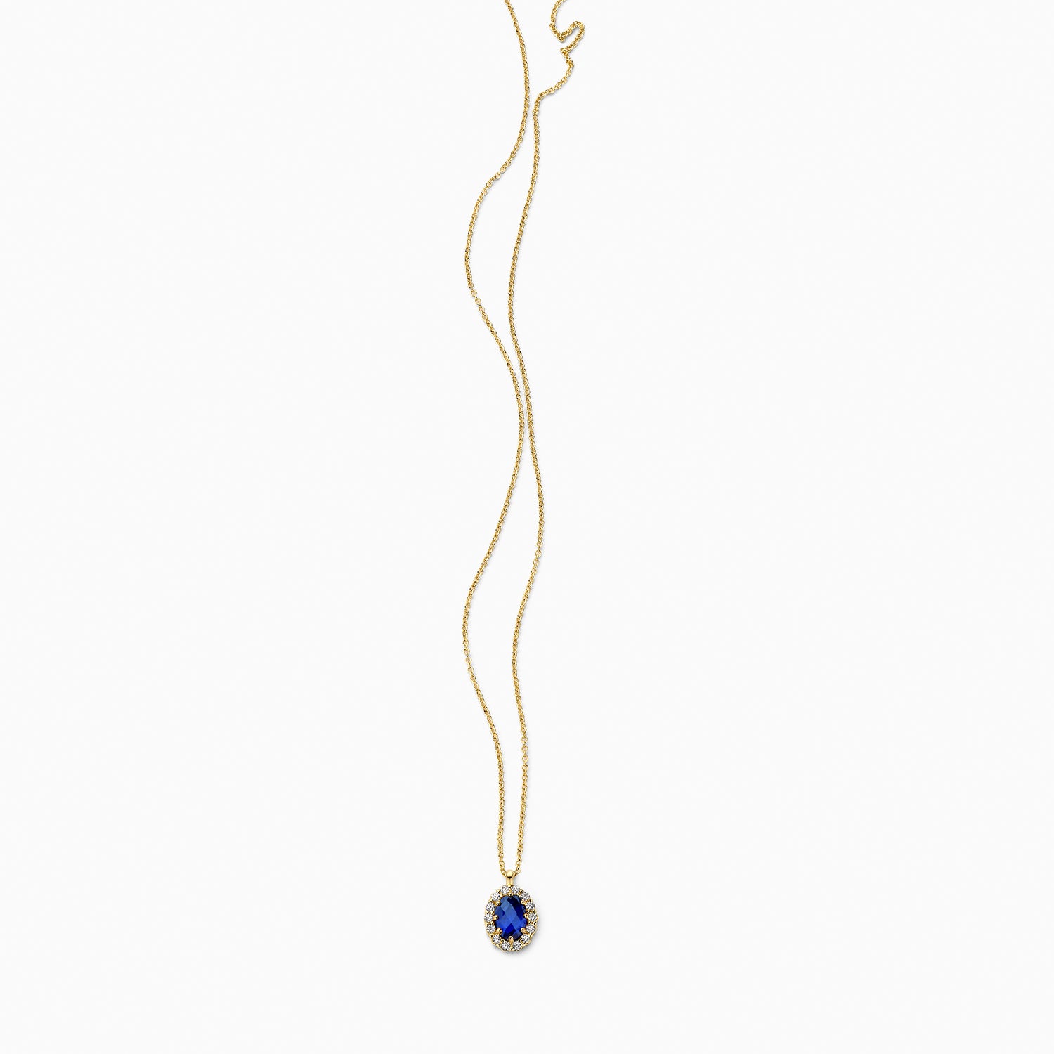 14ct yellow gold Necklace with Lab Grown Diamond pendant, side view.