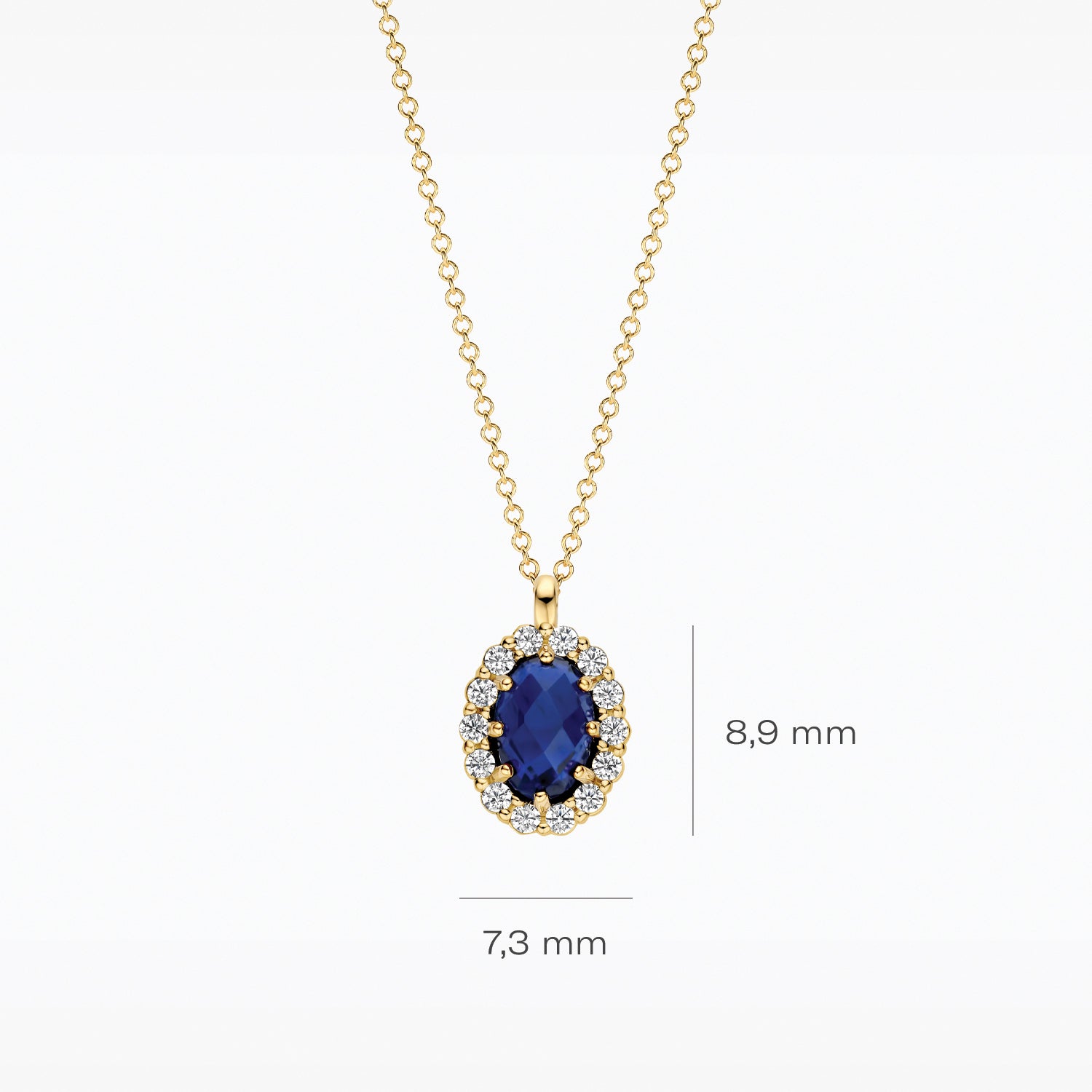 Lab Grown Diamond Necklace, 14ct yellow gold, with blue Diamond, VSi, Top Wesselton, 42 cm.