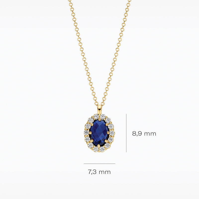 Lab Grown Diamond Necklace, 14ct yellow gold, with blue Diamond, VSi, Top Wesselton, 42 cm.