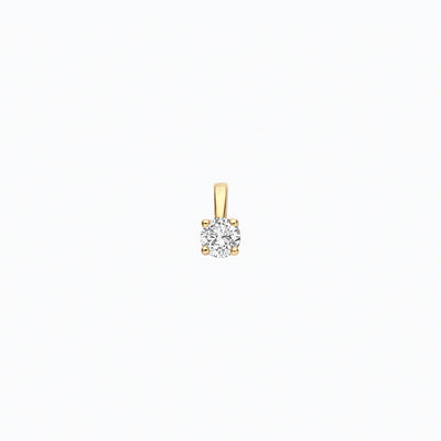 14k geelgouden hanger met ronde lab grown diamant, vooraanzicht.