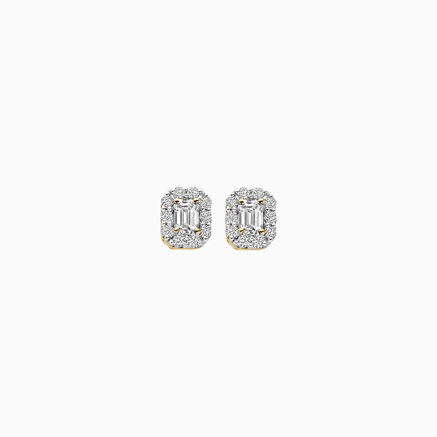 Oorknopjes lab grown diamonds rechthoekige entourage zetting 14k goud