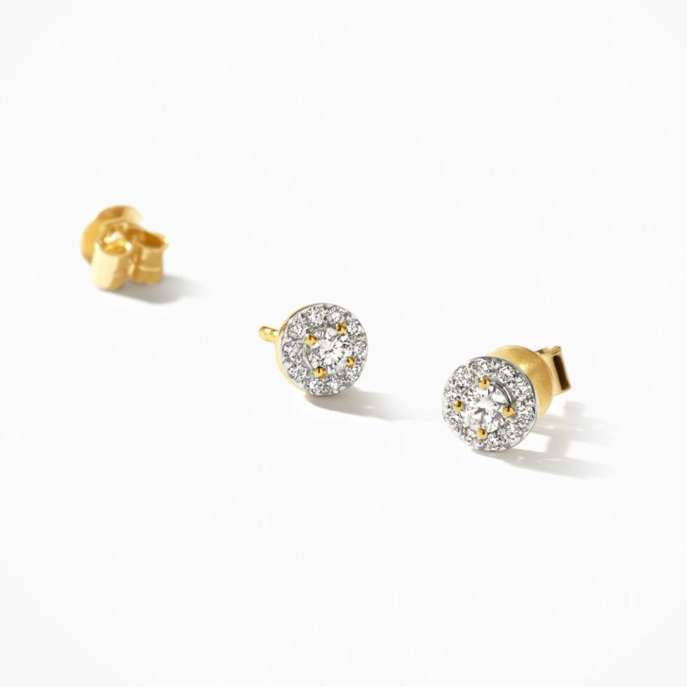 Oorknopjes lab grown diamonds Ronde entourage zetting 14k goud