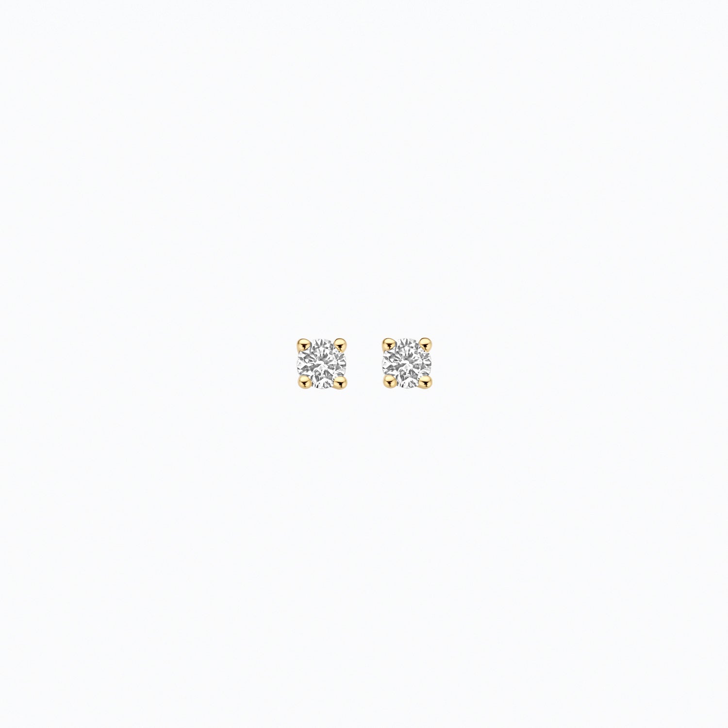 14ct yellow gold stud earrings with sparkling Lab Grown Diamond, side view.