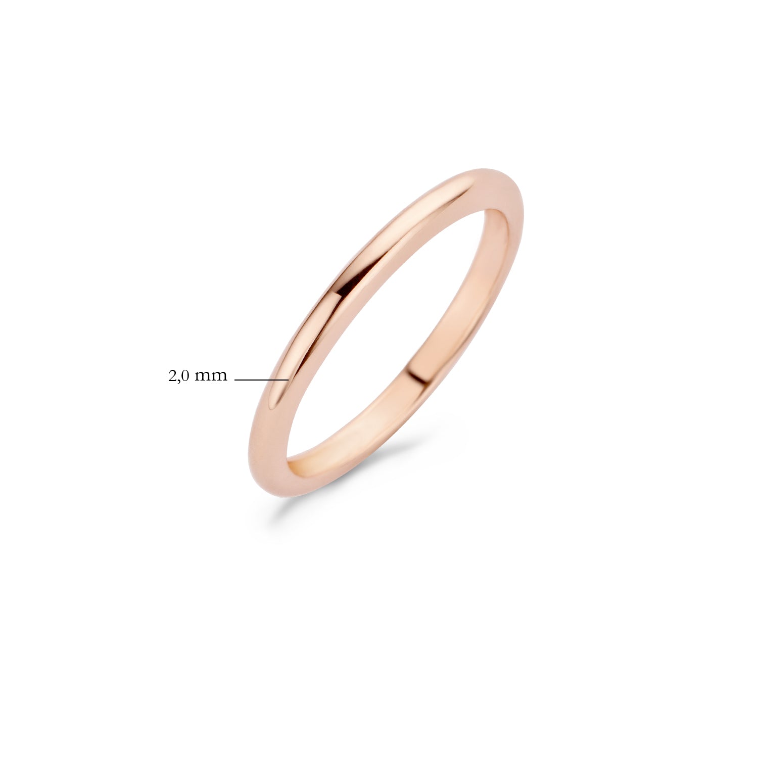 Fine bague en or rose 14k avec finition lisse et brillante, d'une largeur de 2 mm.