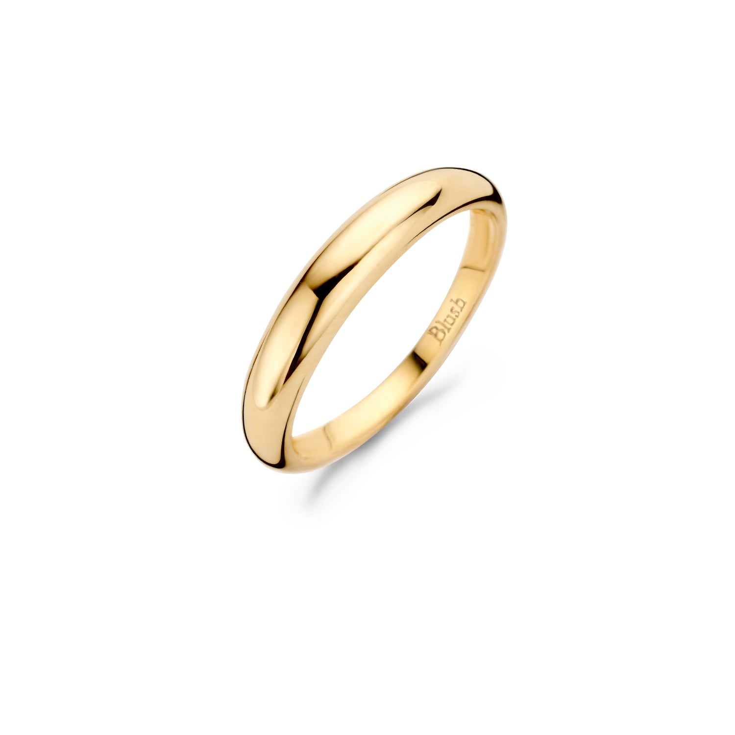 Slanke ring van 14k geel goud met een glanzende, gladde afwerking.