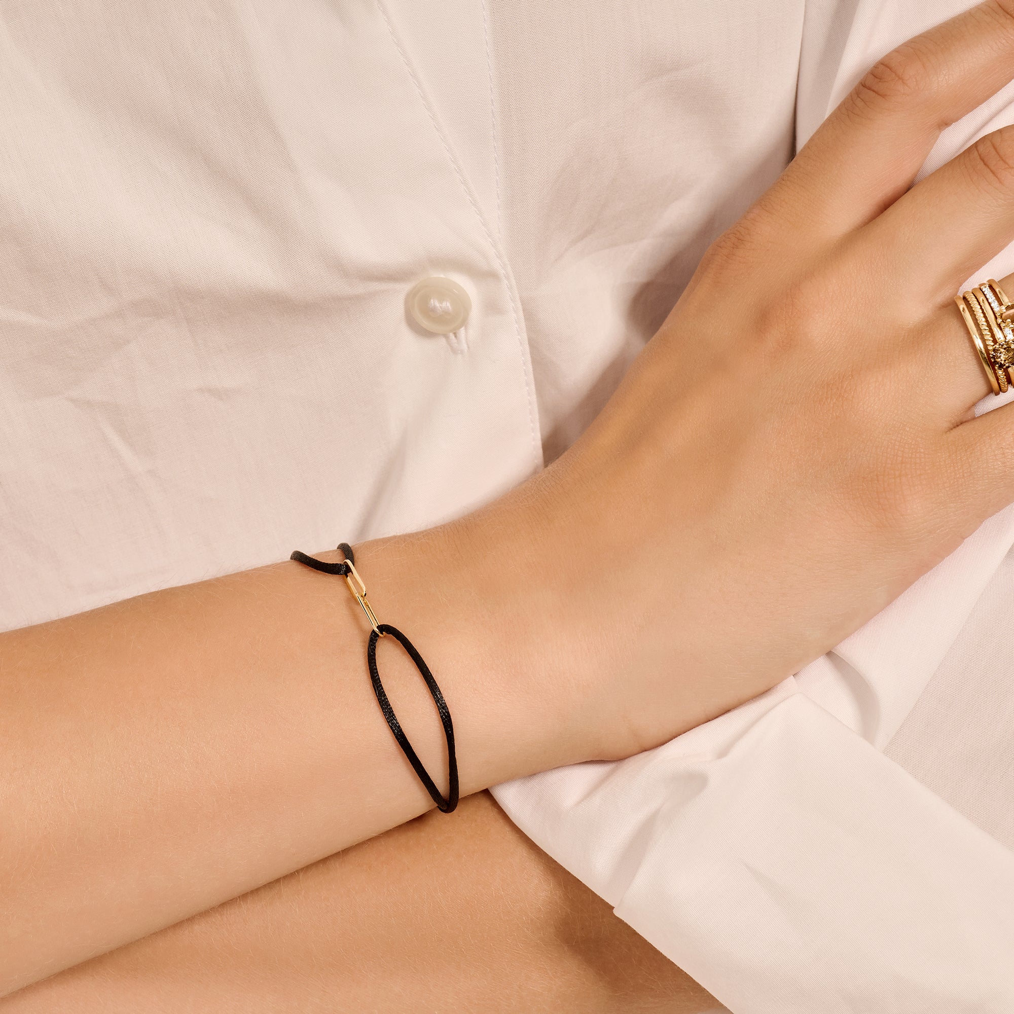 Silk Cord Loop Bracelet with Silver Engraved Bead - elleroo