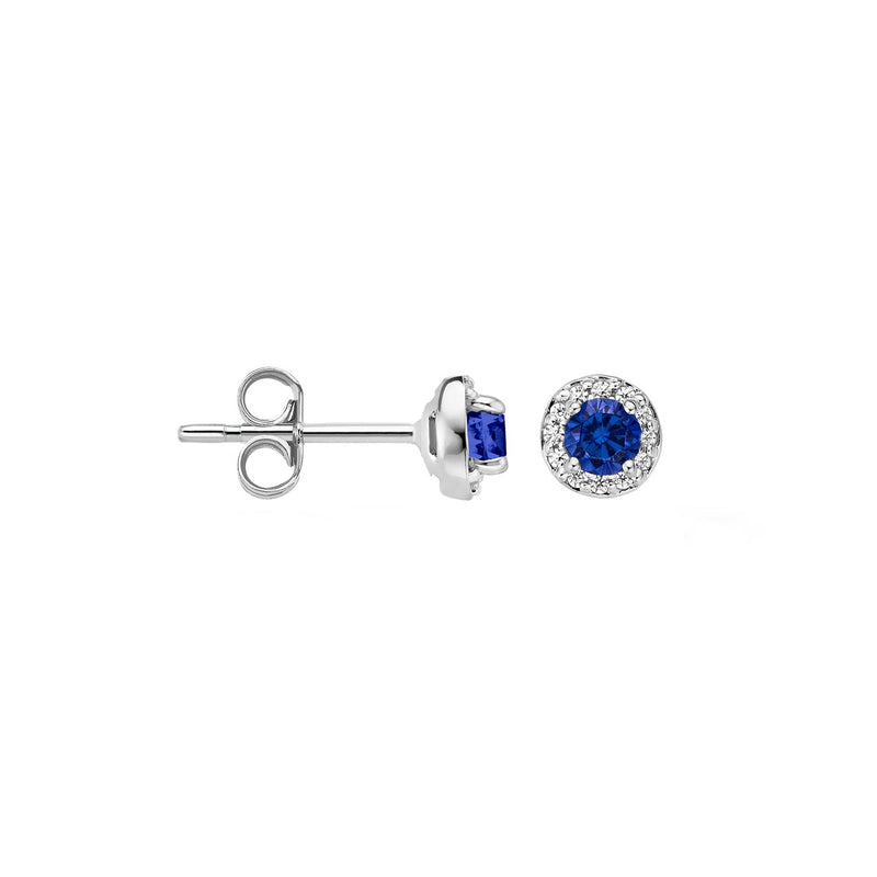 Ear studs 7132WSA - 14k White Gold with saffire and zirconia