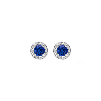 Puces d'oreilles 7132WSA - Or blanc 14 carats avec saphir et zircone