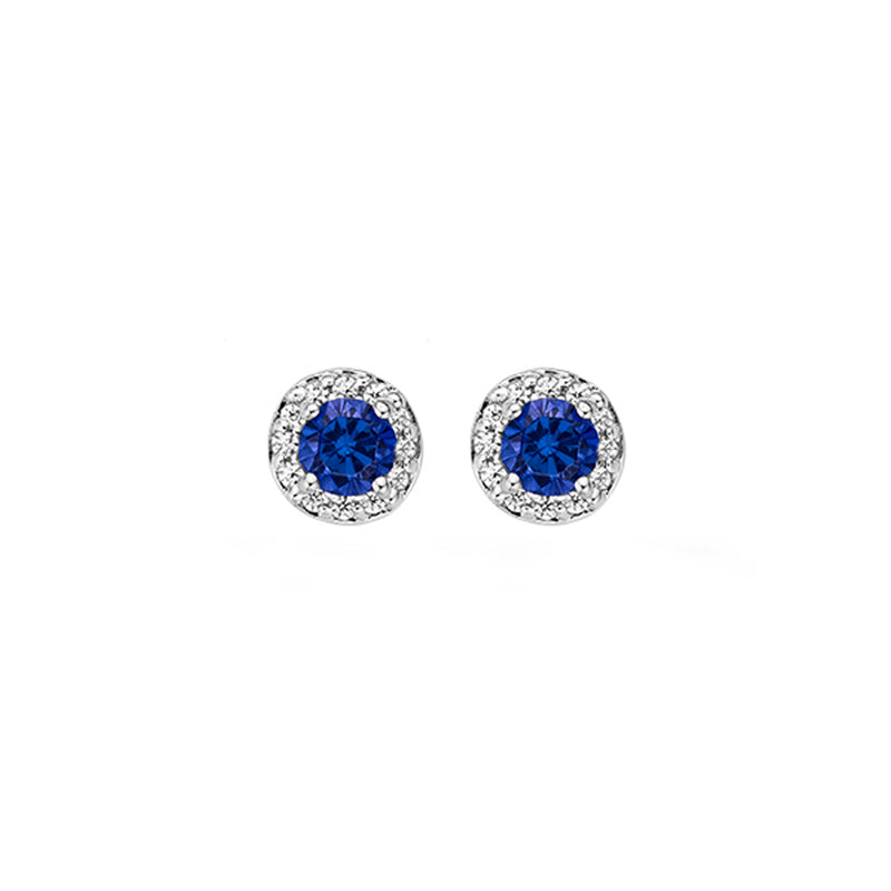 Puces d'oreilles 7132WSA - Or blanc 14 carats avec saphir et zircone