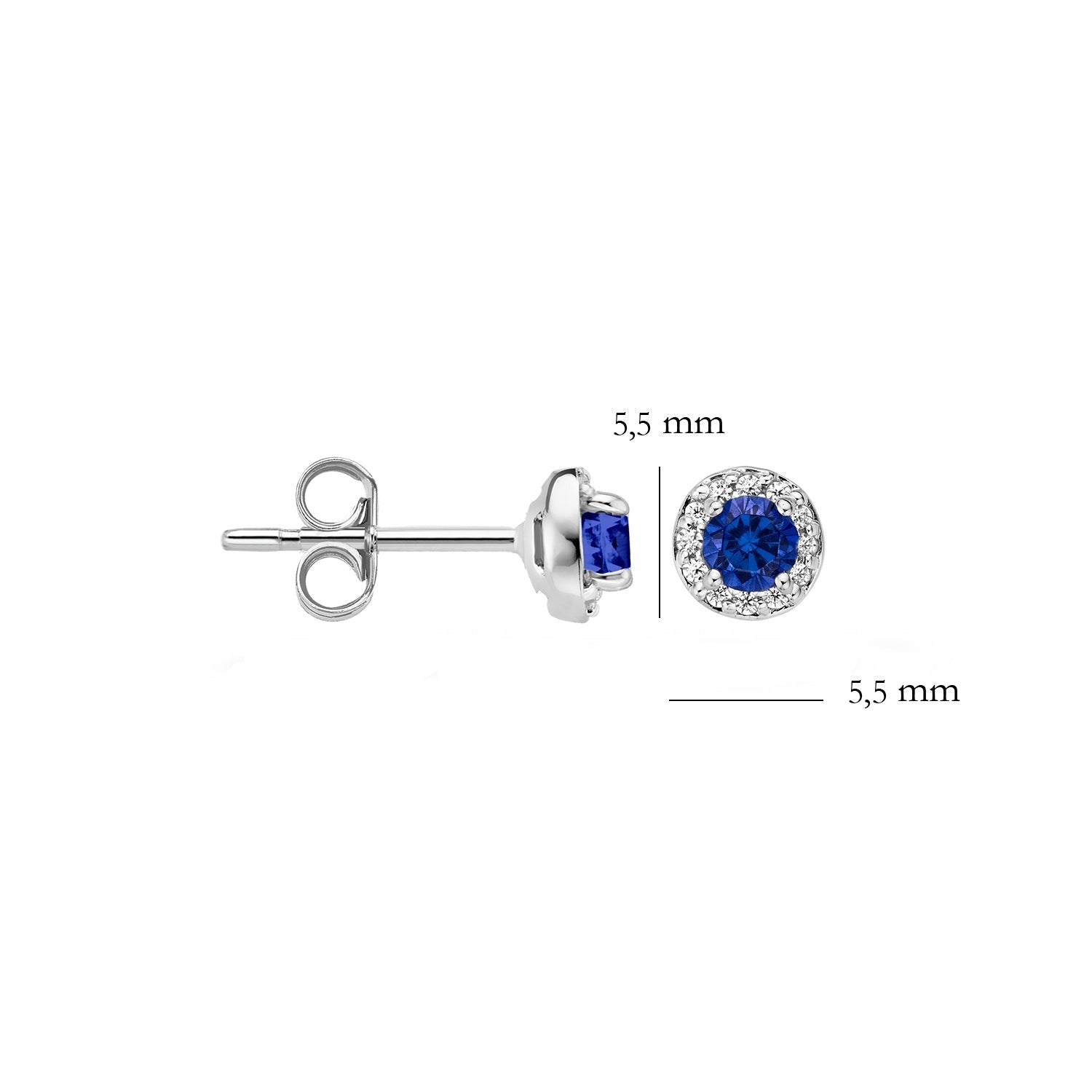 Ear studs 7132WSA - 14k White Gold with saffire and zirconia