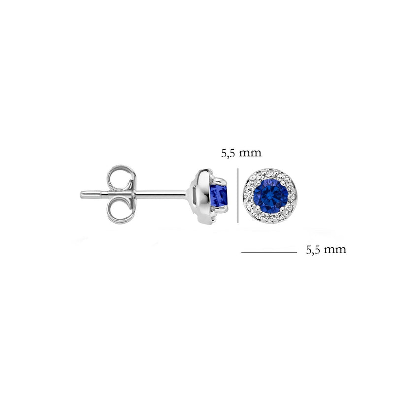 Ear studs 7132WSA - 14k White Gold with saffire and zirconia