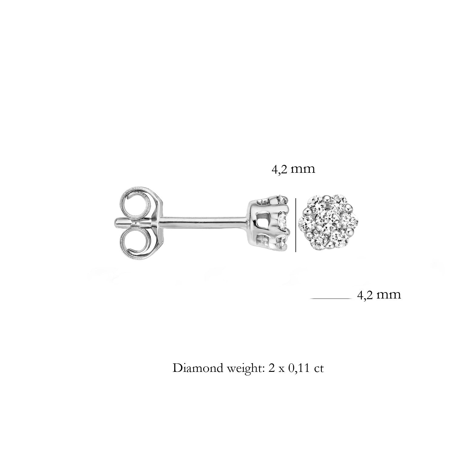 585er Weiß Gold Ohrstecker Mit runden Diamanten im Brillantschliff von 4,2 mm Durchmesser.