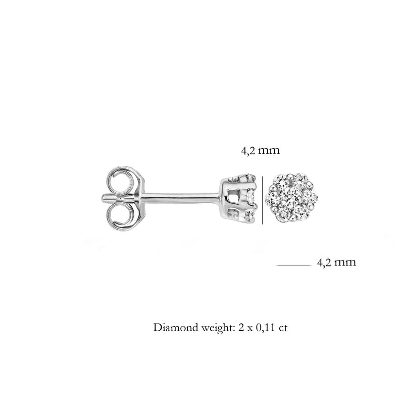 585er Weiß Gold Ohrstecker Mit runden Diamanten im Brillantschliff von 4,2 mm Durchmesser.